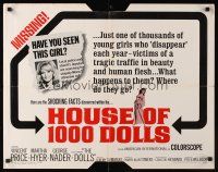 9s533 HOUSE OF 1000 DOLLS 1/2sh '67 Vincent Price, Martha Hyer, traffic in human flesh!