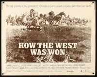 9s535 HOW THE WEST WAS WON 1/2sh R70 John Ford epic, Debbie Reynolds, Gregory Peck, cool art!