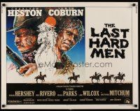 9s573 LAST HARD MEN 1/2sh '76 cool art of Charlton Heston, James Coburn & Barbara Hershey!