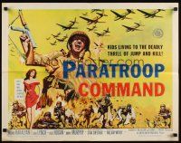 9s673 PARATROOP COMMAND 1/2sh '59 AIP, WWII sky-diving, cool art of soldiers & sexy Carolyn Hughes!