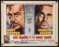 9s808 WRECK OF THE MARY DEARE style A 1/2sh '59 super close art of Gary Cooper & Charlton Heston!