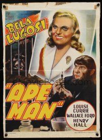 9t564 APE MAN Belgian '40s Bela Lugosi in title role, Louise Currie, cool horror art!