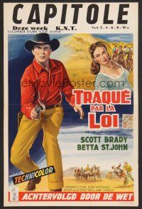 9t634 LAW VS. BILLY THE KID Belgian '55 artwork of cowboy Scott Brady, Betta St. John!