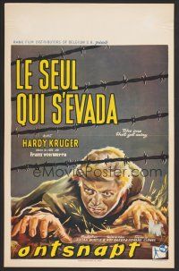 9t668 ONE THAT GOT AWAY Belgian '58 different art of Hardy Kruger crawling under barbed wire!