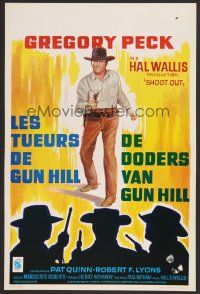 9t717 SHOOT OUT Belgian '71 great full-length art of gunfighter Gregory Peck vs. 3 fast guns!