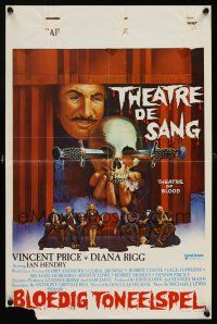 9t755 THEATRE OF BLOOD Belgian '73 great art of Vincent Price holding bloody skull w/dead audience!