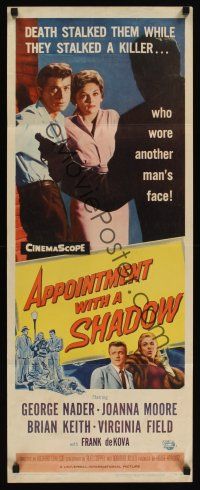9t017 APPOINTMENT WITH A SHADOW insert '58 cool noir artwork of silhouette pointing gun at stars!