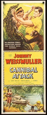 9t061 CANNIBAL ATTACK insert '54 cool art of Johnny Weissmuller w/knife, fighting alligators!