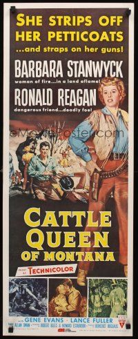 9t070 CATTLE QUEEN OF MONTANA commercial REPRO insert '81 art of Barbara Stanwyck & Ronald Reagan!