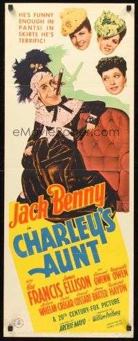 9t071 CHARLEY'S AUNT insert '41 art of old lady Jack Benny smoking cigar + Kay Francis!