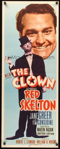 9t074 CLOWN insert '53 great smiling headshot of Red Skelton + full-length in full makeup!