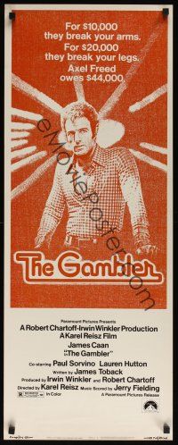 9t153 GAMBLER insert '74 James Caan is a degenerate gambler who owes the mob $44,000!