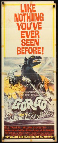 9t175 GORGO insert '61 great artwork of giant monster terrorizing city by Joseph Smith!