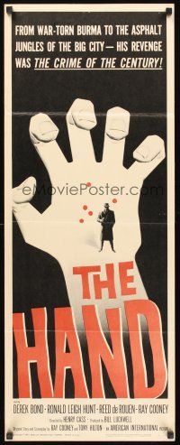 9t183 HAND insert '61 cool artwork of giant hand reaching for man in trench coat with gun!