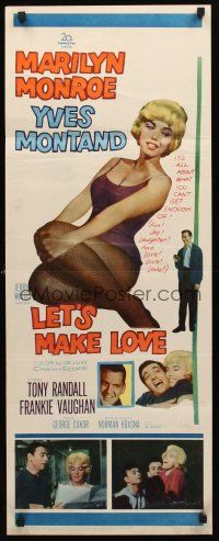 9t255 LET'S MAKE LOVE insert '60 three images of super sexy Marilyn Monroe & Yves Montand!