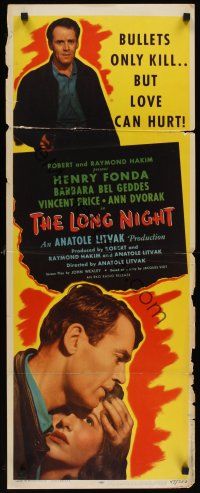 9t265 LONG NIGHT insert '47 Henry Fonda & Barbara Bel Geddes, bullets only kill but love can hurt!