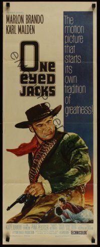 9t324 ONE EYED JACKS insert '61 great art of star & director Marlon Brando with gun & bandolier!