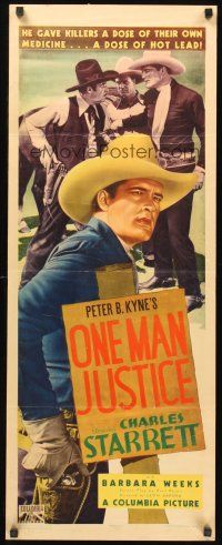 9t325 ONE MAN JUSTICE insert '37 Charles Starrett gave killers a dose of their own medicine!