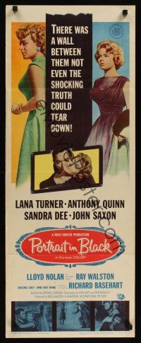 9t341 PORTRAIT IN BLACK insert '60 Lana Turner, Anthony Quinn, Sandra Dee, love has an evil side!