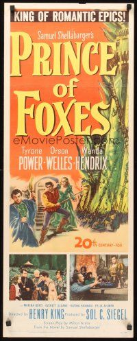 9t345 PRINCE OF FOXES insert '49 Orson Welles, Tyrone Power w/sword protects pretty Wanda Hendrix!