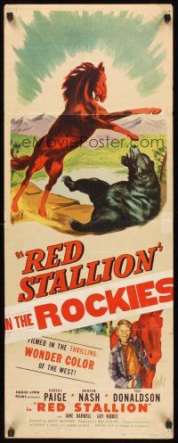 9t348 RED STALLION insert '47 cool artwork of wild horse fighting grizzly bear!
