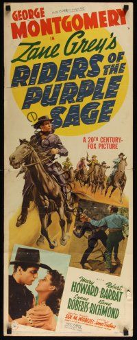 9t357 RIDERS OF THE PURPLE SAGE insert '41 George Montgomery, Mary Howard, from Zane Grey novel!