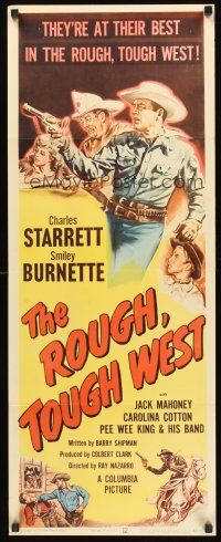 9t364 ROUGH TOUGH WEST insert '52 art of Charles Starrett as Durango Kid, Smiley Burnette!
