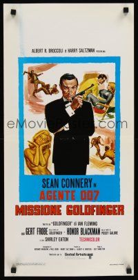 9t487 GOLDFINGER Italian locandina R70s cool art of Sean Connery as James Bond 007!