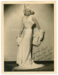 9w085 JEAN HARLOW signed 10.5x14 still '30s the blonde bombshell full-length in sexiest white gown!