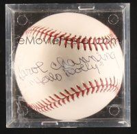 9w078 CAROL CHANNING signed baseball in plastic display case '00s she wrote her name & Hello Dolly!