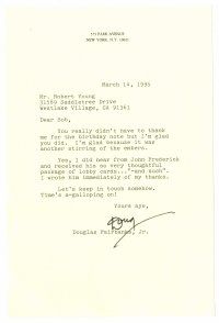 9w204 DOUGLAS FAIRBANKS JR letter '95 written to Robert Young after his 90th birthday party