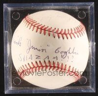 9w080 FRANK COGHLAN JR. signed baseball in plastic display case '00s he wrote his name & SHAZAM!!!
