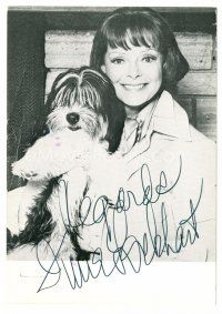 9w245 JUNE LOCKHART signed postcard '81 smiling & holding her dog!