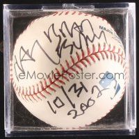 9w081 RAY BRADBURY signed baseball in plastic display case '02 the great author of Fahrenheit 451!
