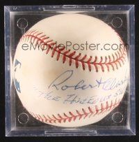 9w082 ROBERT CLARKE signed baseball in plastic display case '00s he wrote The Hideous Sun Demon!