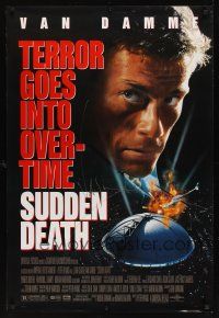 9w062 SUDDEN DEATH signed 1sh '95 by Jean-Claude Van Damme, terror goes into overtime!
