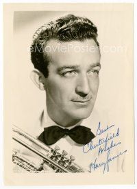 9w089 HARRY JAMES signed 5x7 still '40s close portrait of the Big Band leader & his trumpet!