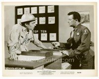 9w130 JACK ELAM signed 8x10.25 still '59 in hardhat with cop Cornel Wilde from Edge of Eternity!