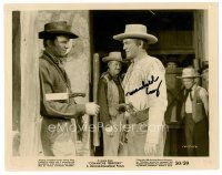 9w160 MACDONALD CAREY signed 8x10 still '50 pinning guy to wall with knife from Comanche Territory!