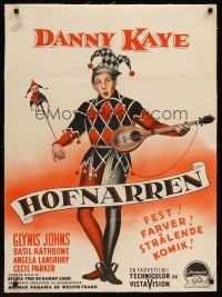 9x518 COURT JESTER old linen Danish '58 Basil Rathbone, art of classic wacky Danny Kaye!