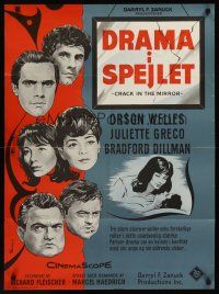 9x519 CRACK IN THE MIRROR Danish '61 Wenzel art of Orson Welles, Bradford Dillman, Juliette Greco!