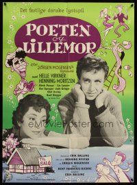 9x597 POET & THE LITTLE MOTHER Danish '59 Balling's Poeten of Lillemor, romantic art!