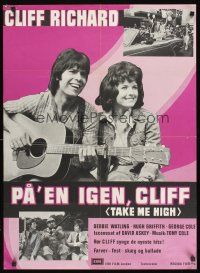 9x622 TAKE ME HIGH Danish '73 Hugh Griffith, cool image of Cliff Richard & Debbie Watling!