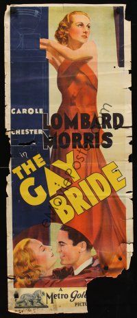 9y038 GAY BRIDE long Aust daybill '34 stone litho art of sexy Carole Lombard & Chester Morris!