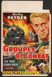 9y642 FIGHTER ATTACK Belgian '53 cool artwork of Sterling Hayden in World War II!