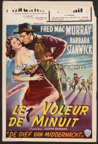 9y709 MOONLIGHTER Belgian '53 different artwork of sexy Barbara Stanwyck & Fred MacMurray!
