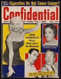 9z073 CONFIDENTIAL magazine November 1957 Jayne Mansfield, Joan Collins, Gene Kelly, John Huston!