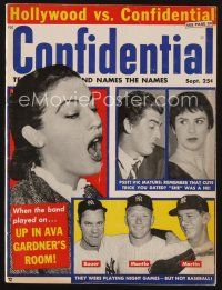 9z072 CONFIDENTIAL magazine September 1957 Victor Mature dated a man, New York Yankees misbehaving!