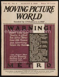 9z058 MOVING PICTURE WORLD exhibitor magazine August 2, 1919 Elmo the Mighty & other cool serials!