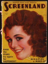 9z104 SCREENLAND magazine October 1930 art of pretty smiling Janet Gaynor by Rolf Armstrong!